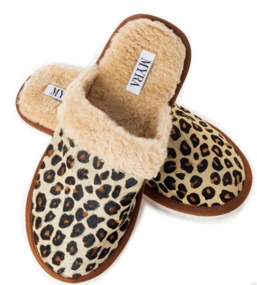 Hair-on Fur Slippers Cougar Leopard Pattern A La Mode Comfort Myra - 10 NEW